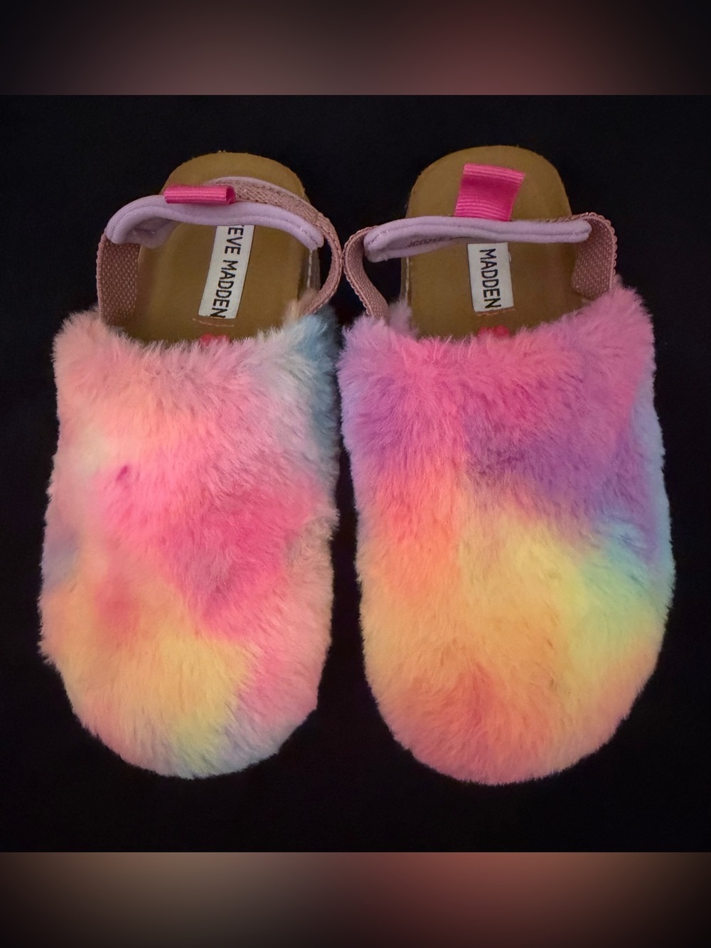 Steve Madden Kids Rainbow Faux Fur Slip-Ons - Pink Yellow Purple